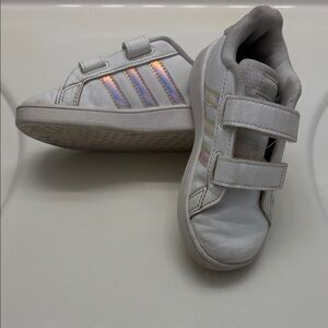 Adidas Kids White Sneakers with Holographic Stripes